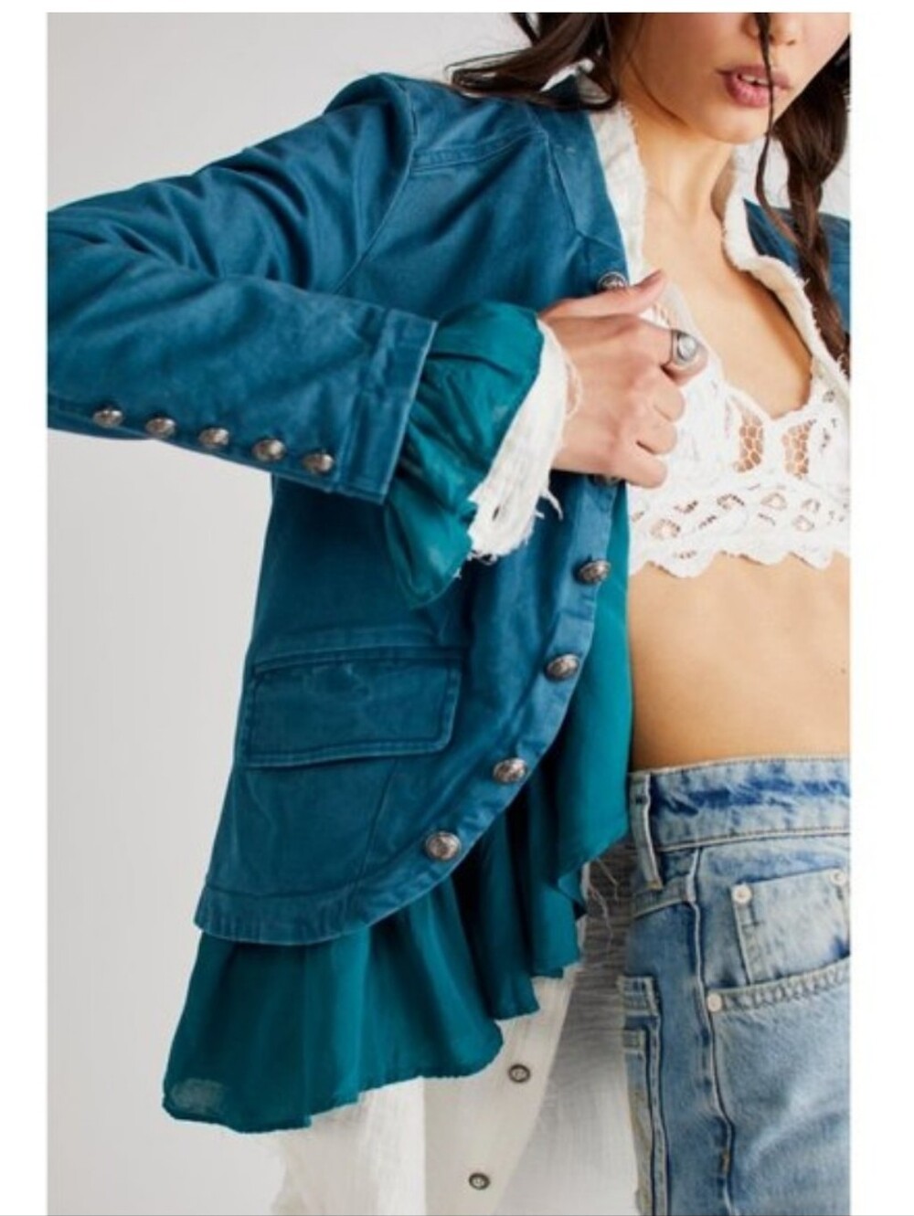 Free People Teal Napoleon Military Jacket